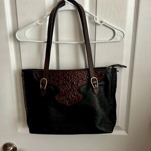 Wild West Hidesign Leather Tote‎ Bag Embossed Western Design Black Brown
